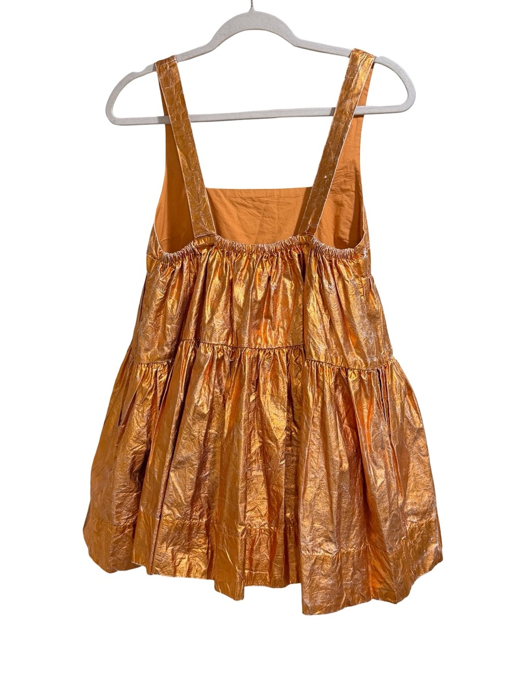 ๐งก NWT Urban Outfitters Kimchi Blue Avana Metallic Babydoll Mini Dress Orange XS - Picture 6 of 14